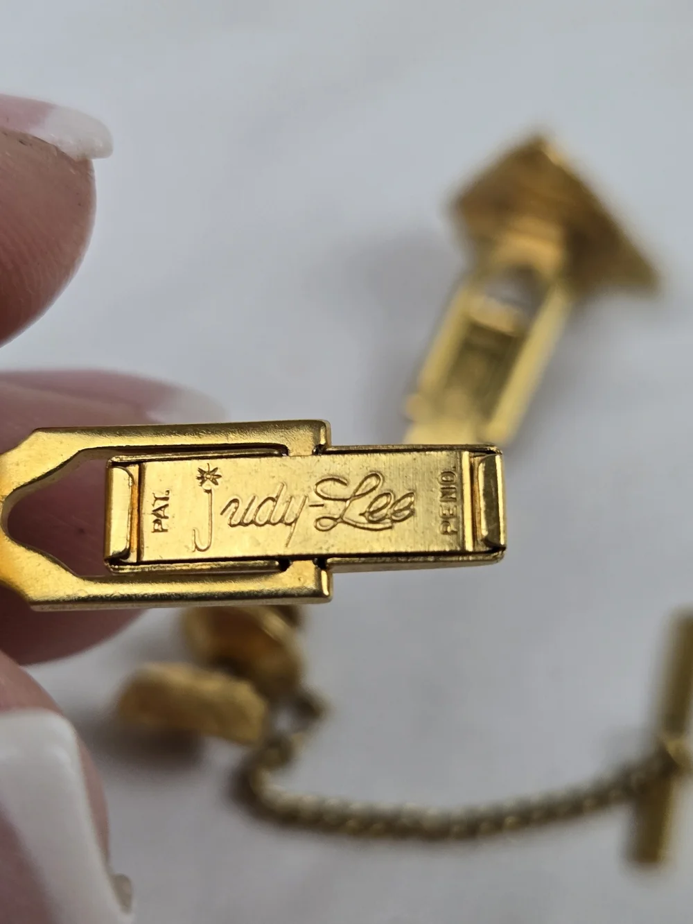 Vintage Judy-Lee Gold Tone Nugget Cufflinks & Tie Clip Set Signed PAT PEND